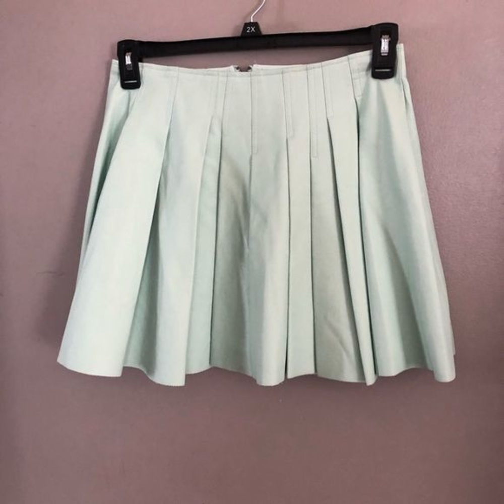 Sam Edelman Faux Leather Pleated Mint Green Skirt